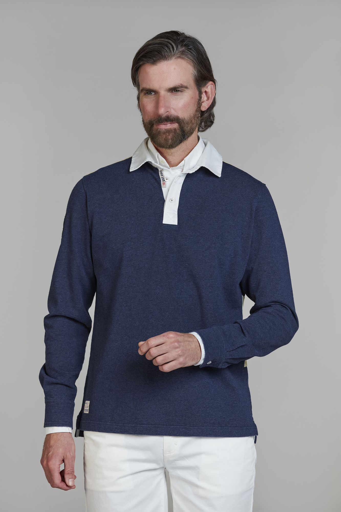 Stripe Back Rugger, Marinblå, XXXL, Hansen & Jacob - XXXL