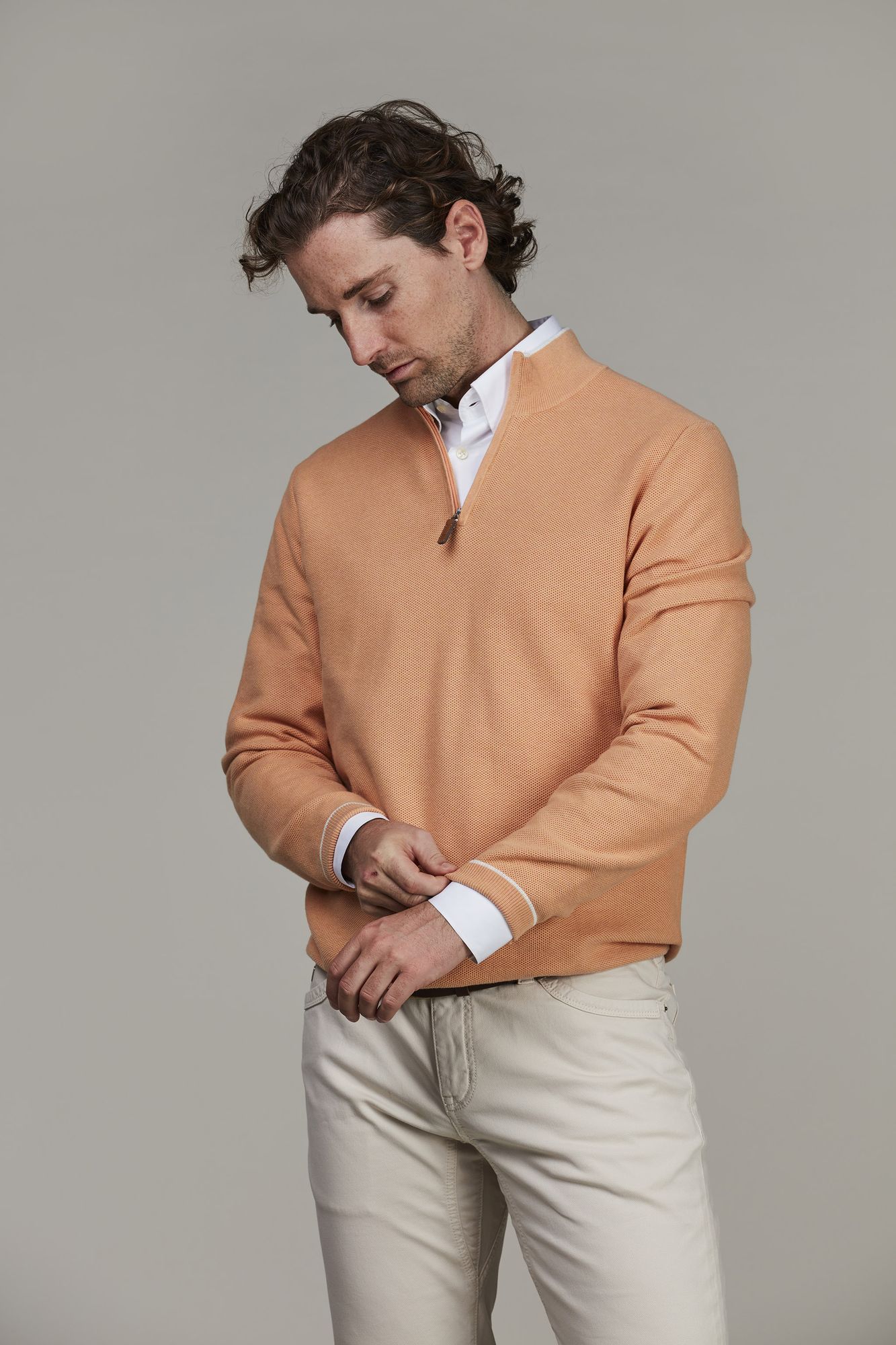 Half Zip Structure Knit, Orange, L, Hansen & Jacob - L