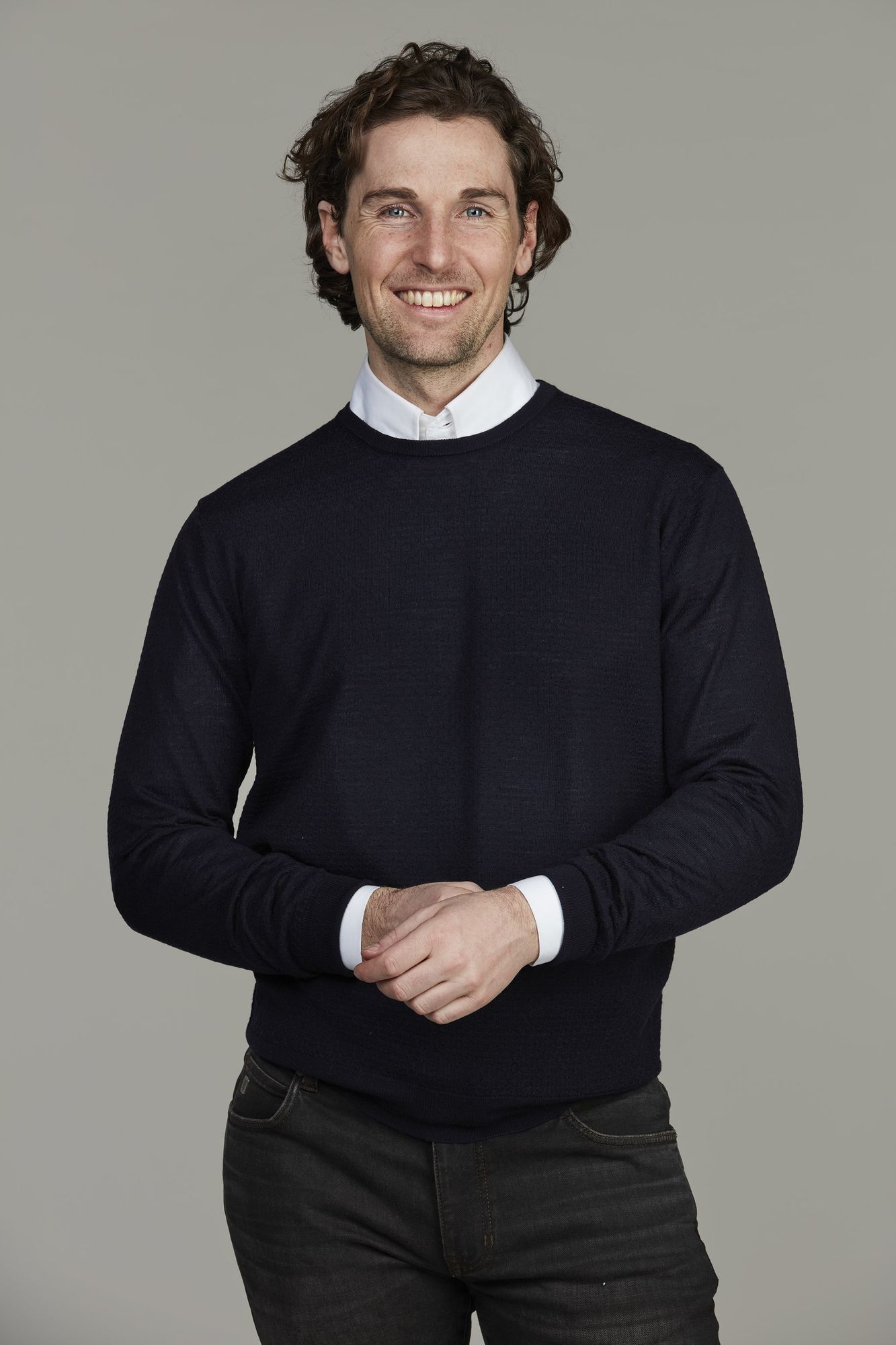 Merino Crew Neck Structure Knit, Marinblå, XXL, Hansen & Jacob – XXL