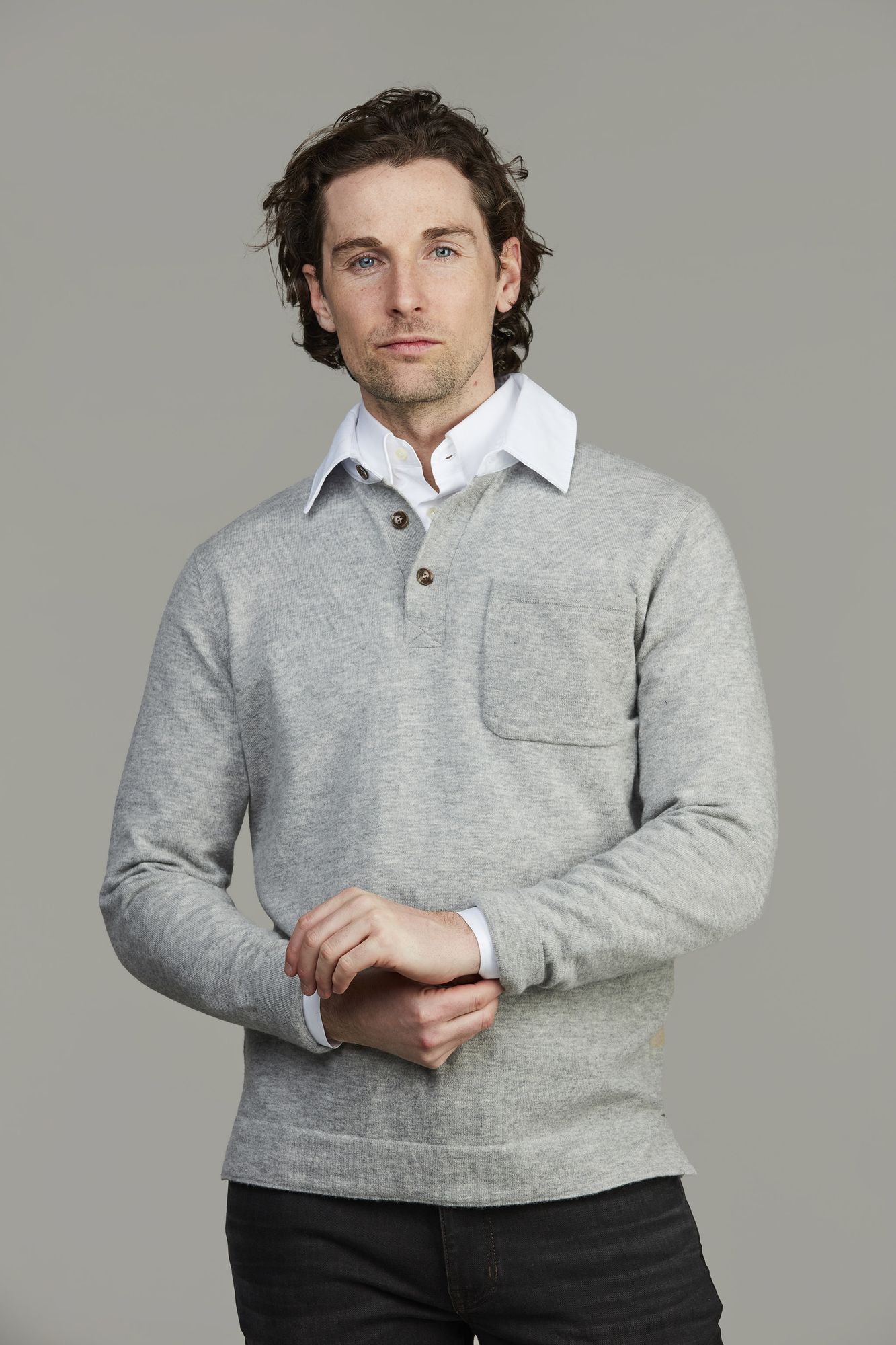 Geelong Rugger Style Knit, Striped Back, Ljusgrå, L, Hansen & Jacob – L