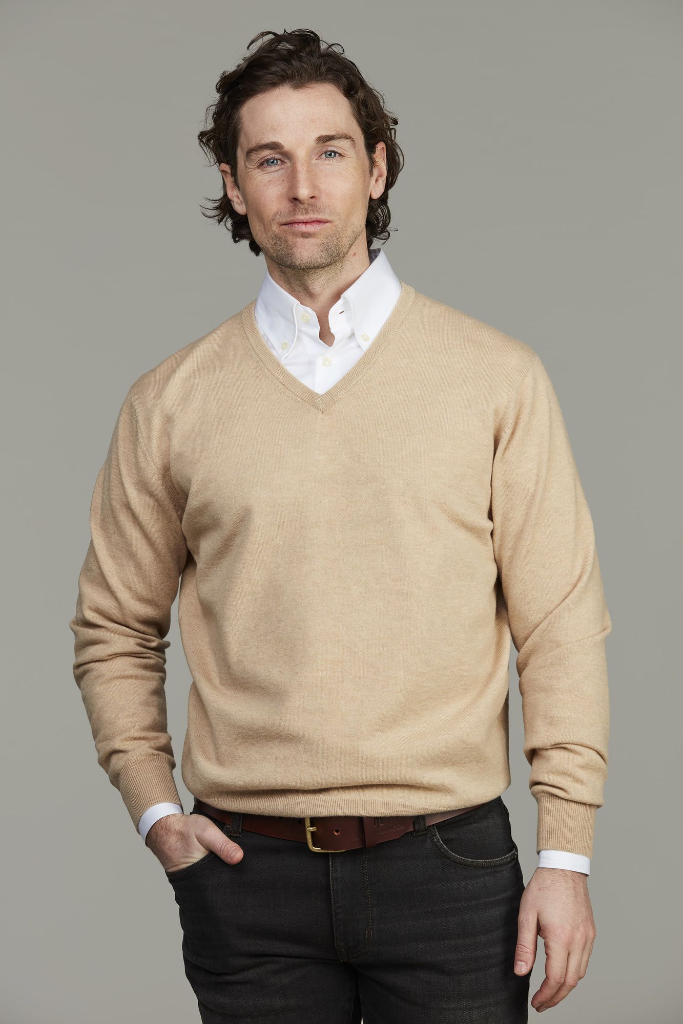 Geelong V-neck Sweater, Beige, XXL, Hansen & Jacob – XXL