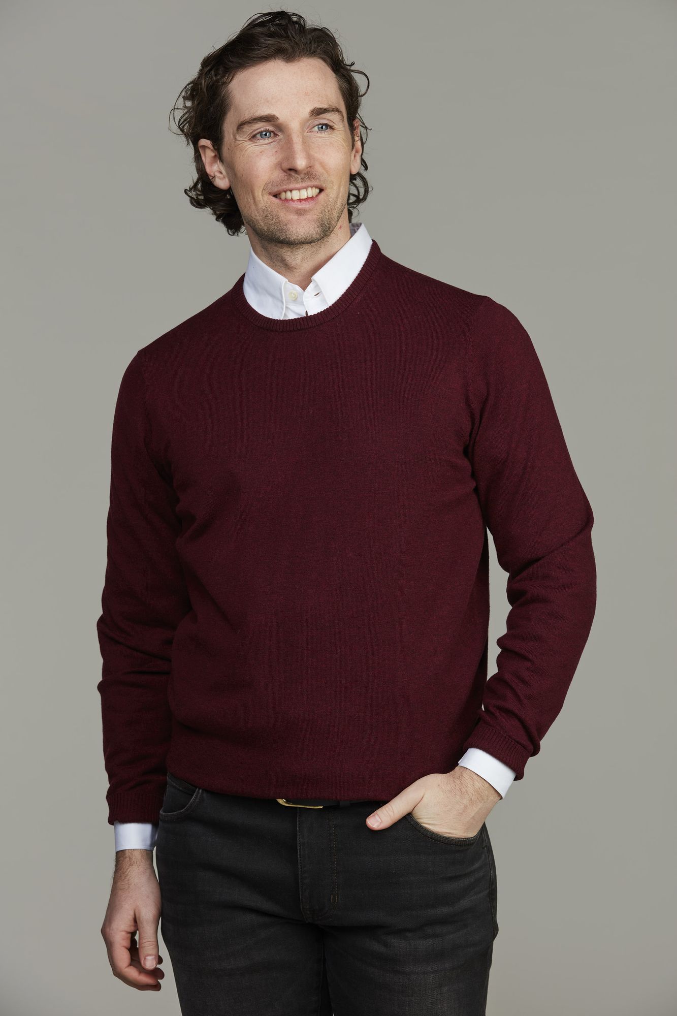 Crew Neck Sweater, Ruby Red 38, M, Hansen & Jacob – M