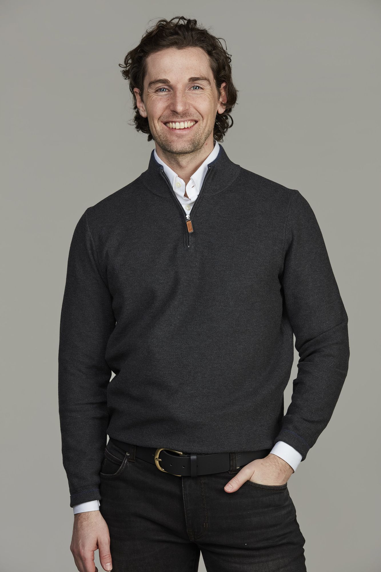 Half Zip Structure Knit, Antracit, M, Hansen & Jacob – M