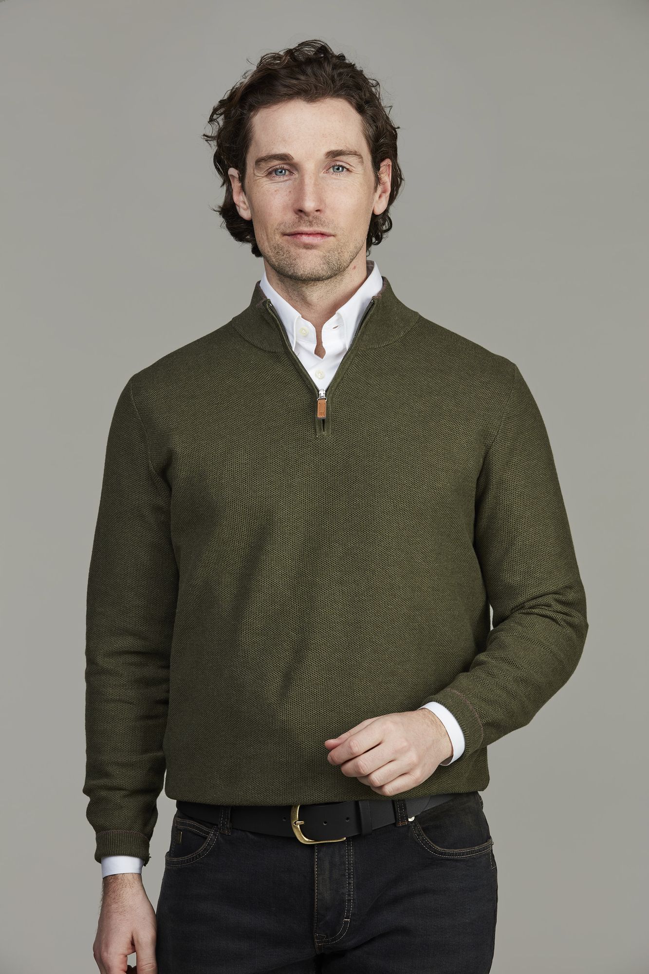 Half Zip Structure Knit, Grön, XL, Hansen & Jacob – XL