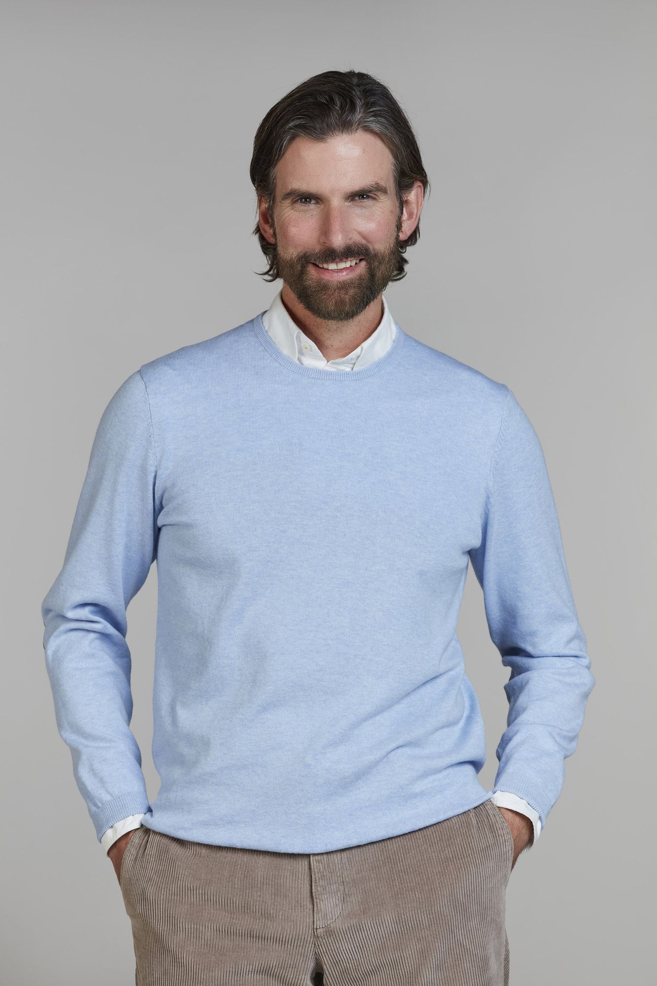 Crew Neck Knit E-patch, Ljusblå, XXL, Hansen & Jacob – XXL