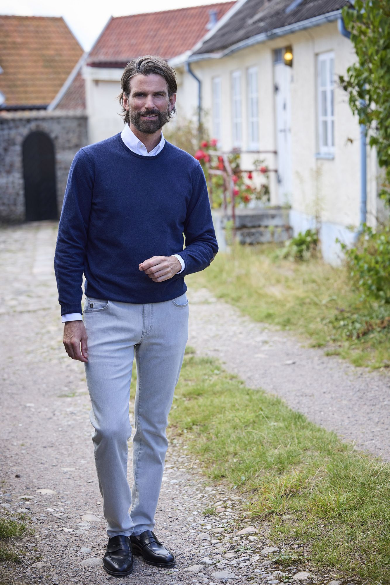 Crew Neck Knit E-patch, Marinblå, XXL, Hansen & Jacob – XXL