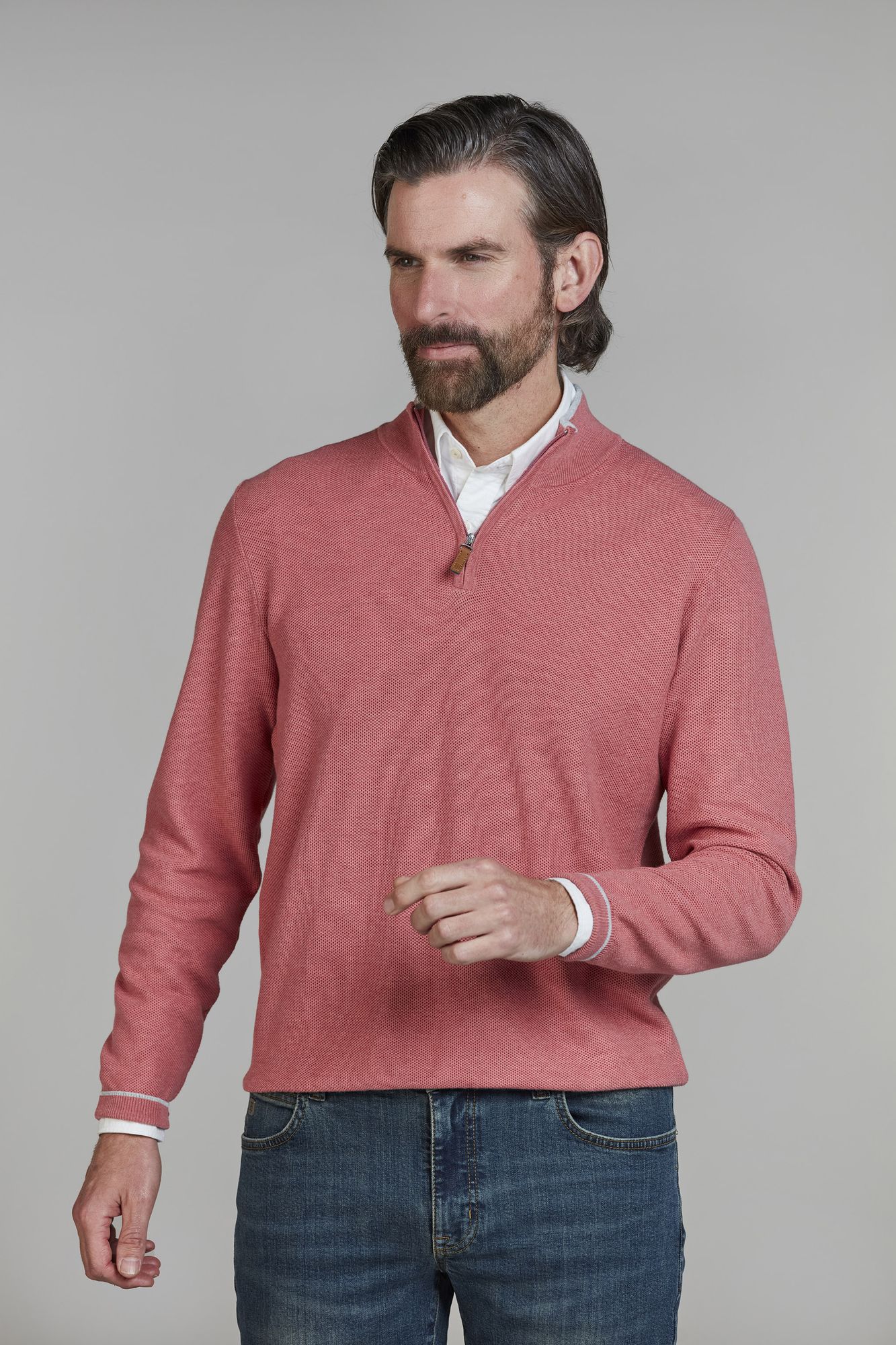 Half Zip Structure Knit, Röd, XXL, Hansen & Jacob – XXL