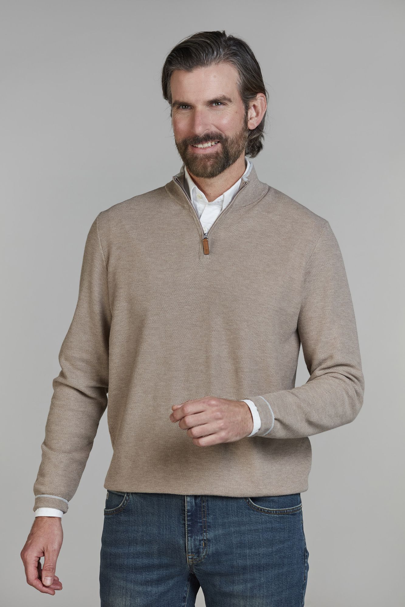 Half Zip Structure Knit, Mörkbeige, XXL, Hansen & Jacob – XXL