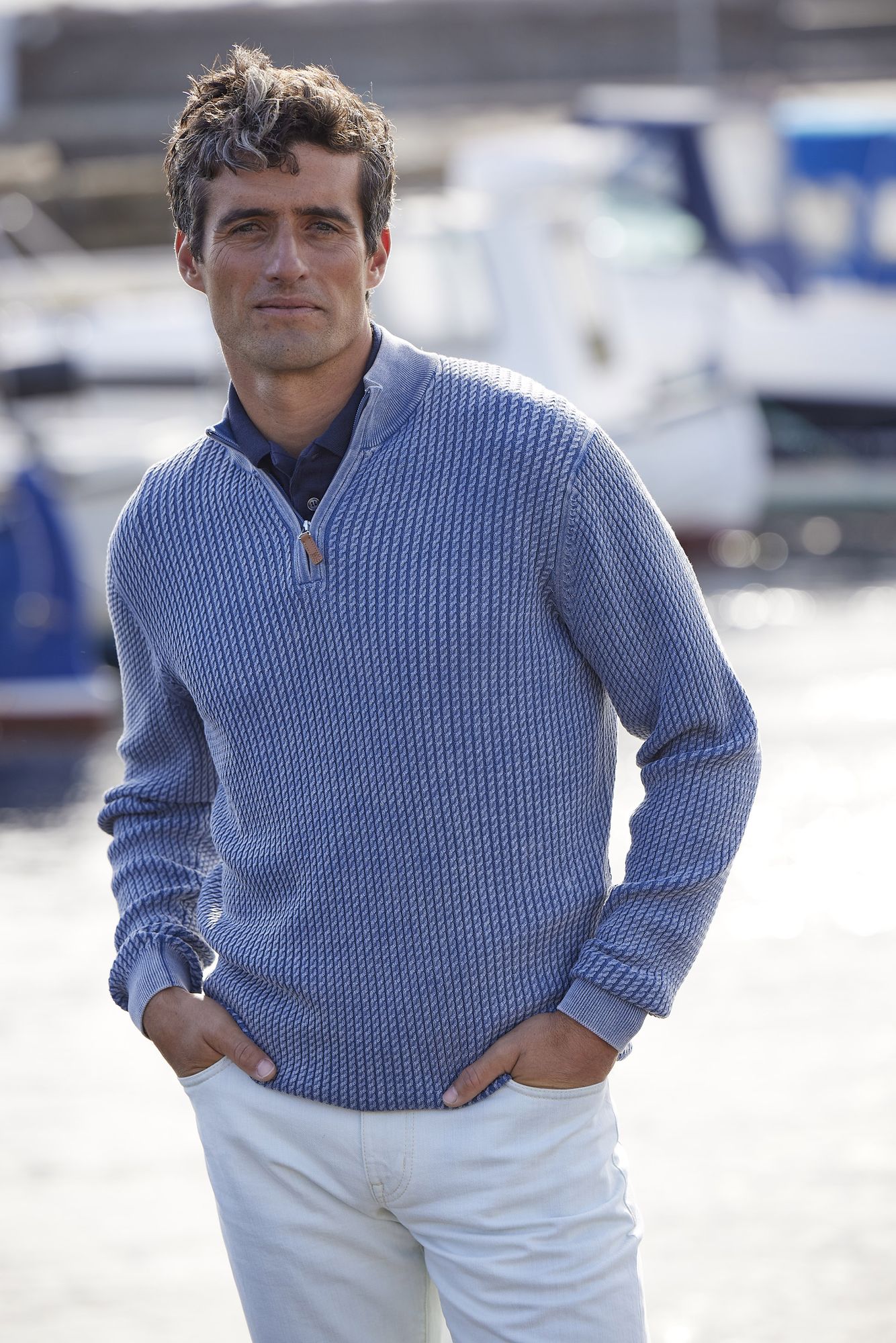 Half Zip Vintage Wash Knit, Blå, XXL, Hansen & Jacob – XXL