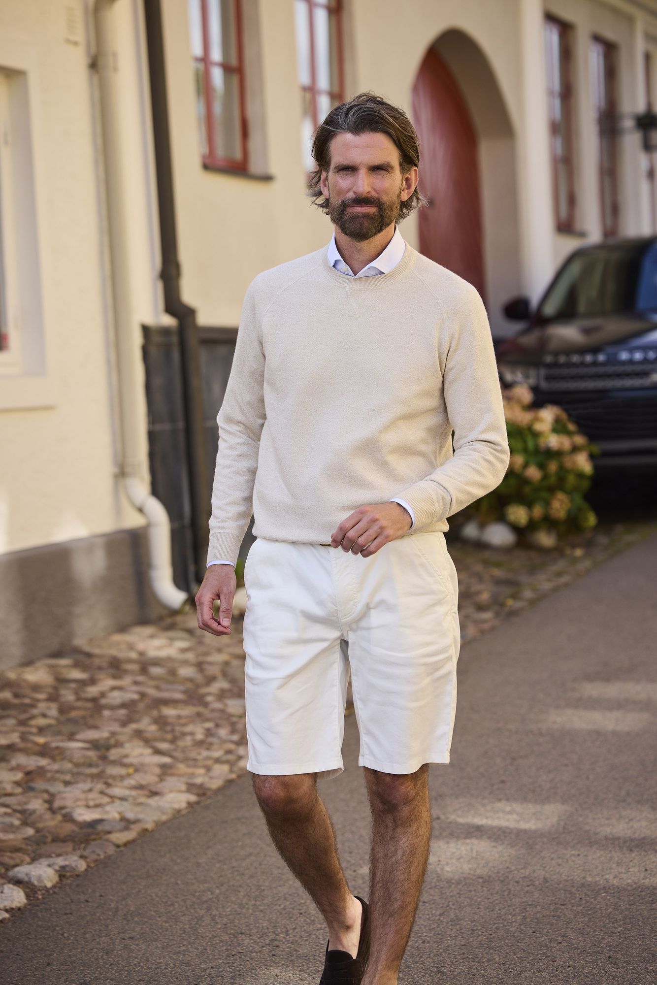 Crew Neck College Sweater, Beige, M, Hansen & Jacob – M