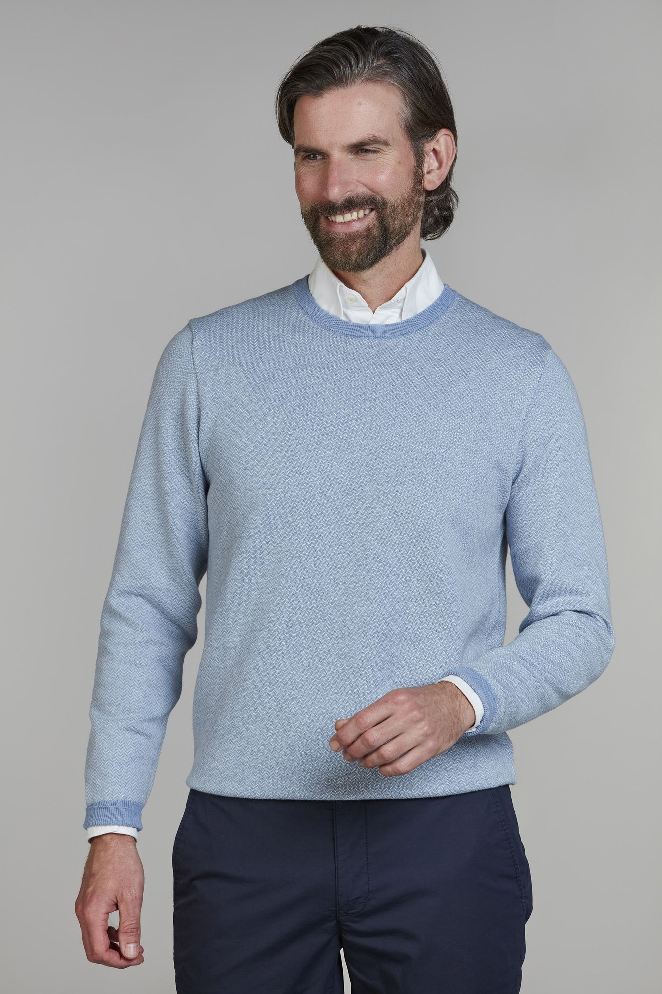 2tone Herringbone Knit, Mellan Blå, XL, Hansen & Jacob - XL