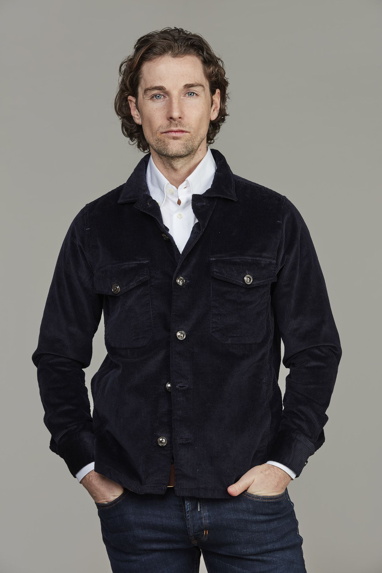 Skjorta, Corduroy Overshirt, Marinblå, L, Hansen & Jacob – L