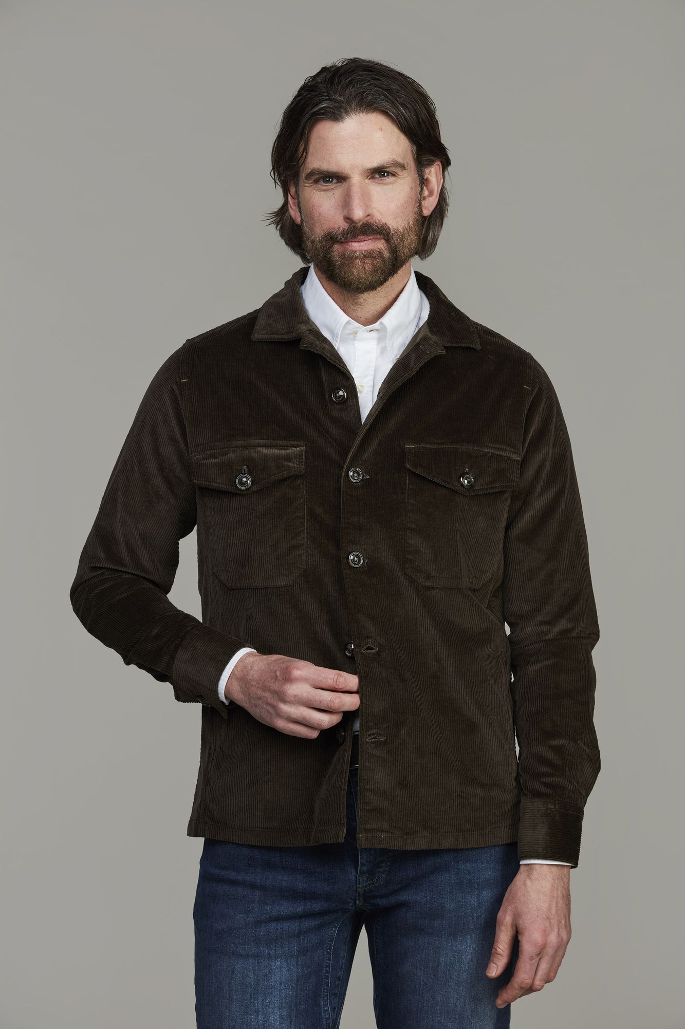 Skjorta, Corduroy Overshirt, Mörkgrön, M, Hansen & Jacob – M