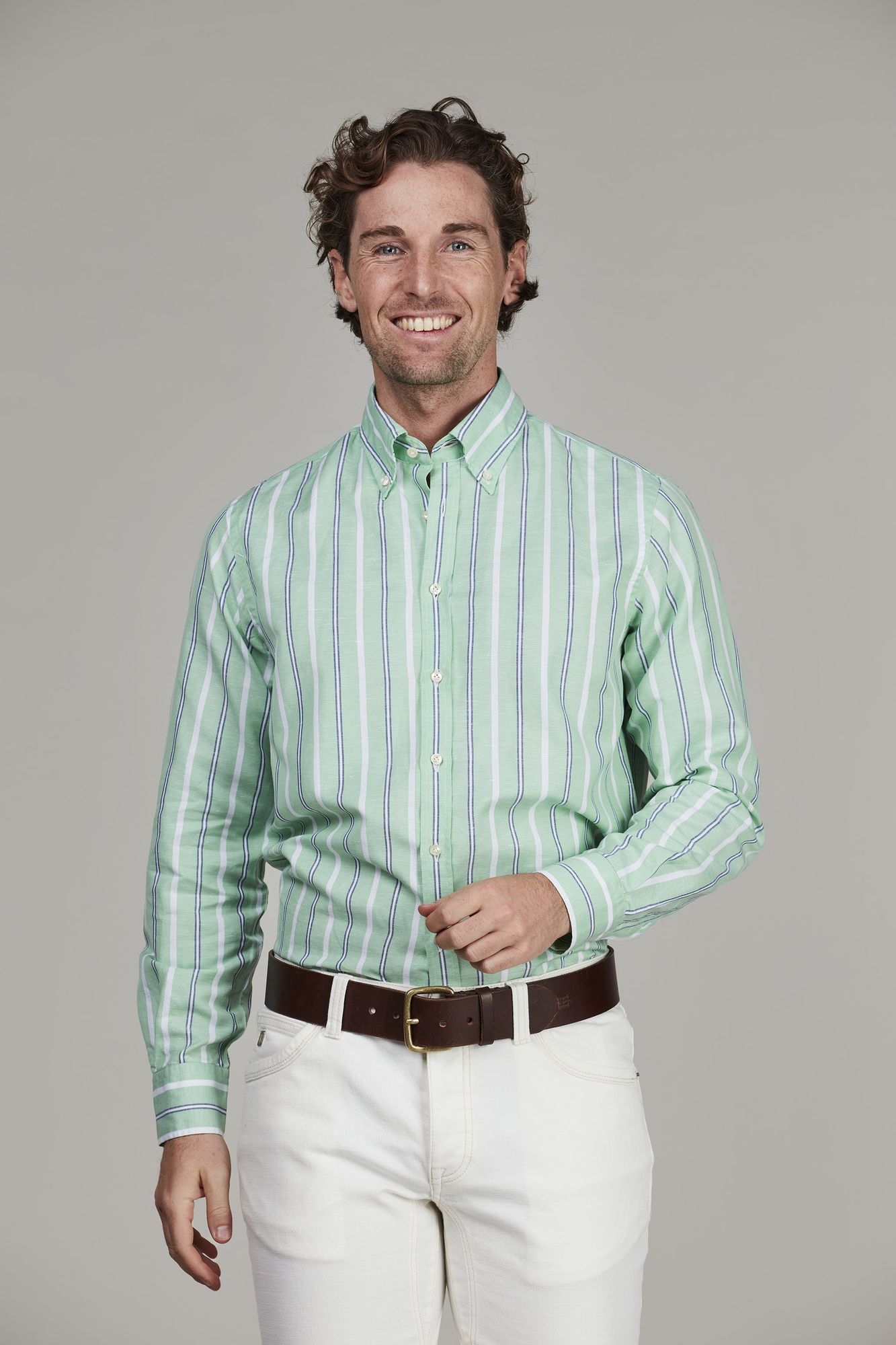 Skjorta, Gusto Stripe Shirt, Grön, M, Hansen & Jacob – M