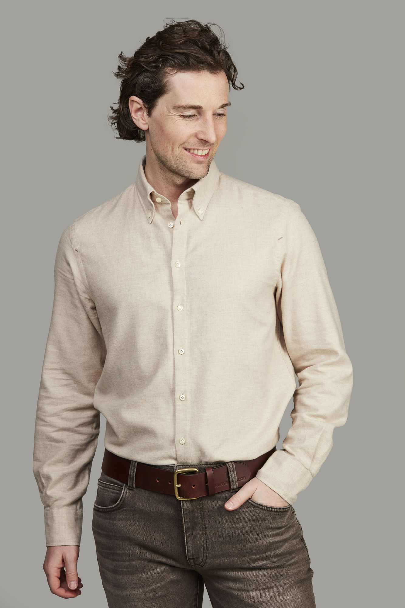 Skjorta, Soft Flanel Solid Shirt, Sand, XL, Hansen & Jacob – XL