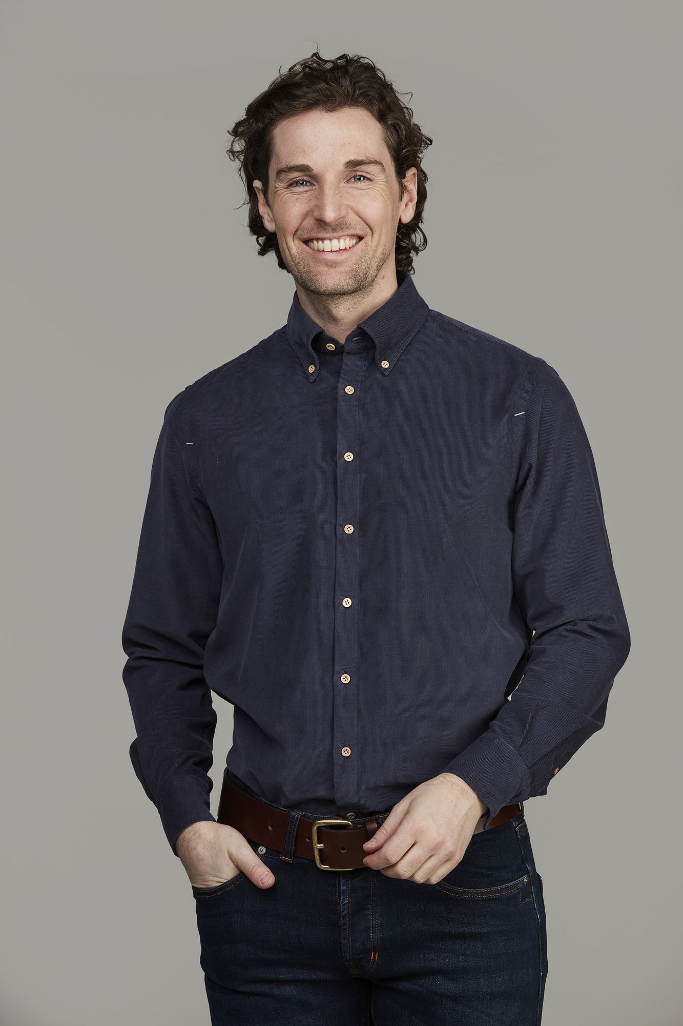 Skjorta, Babycord Shirt, Marinblå, M, Hansen & Jacob – M