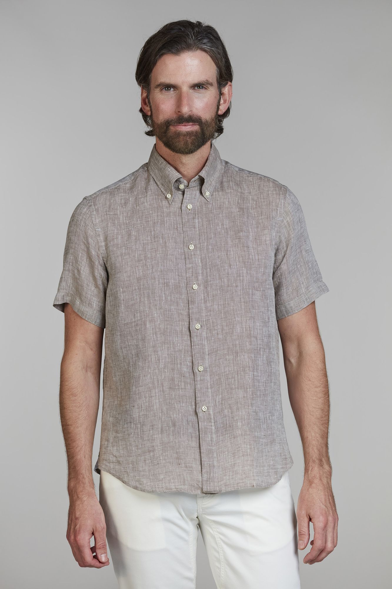 Skjorta, Short Sleeve Linen Shirt, Ljusbrun, L, Hansen & Jacob - L