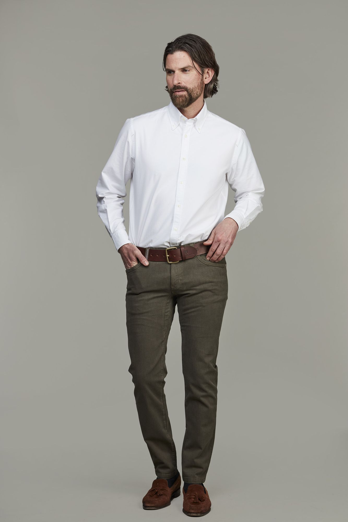 5-pkt Cut´n Sew Satorial Stretch, Khakigrön, 38/36, Hansen & Jacob - 38/36