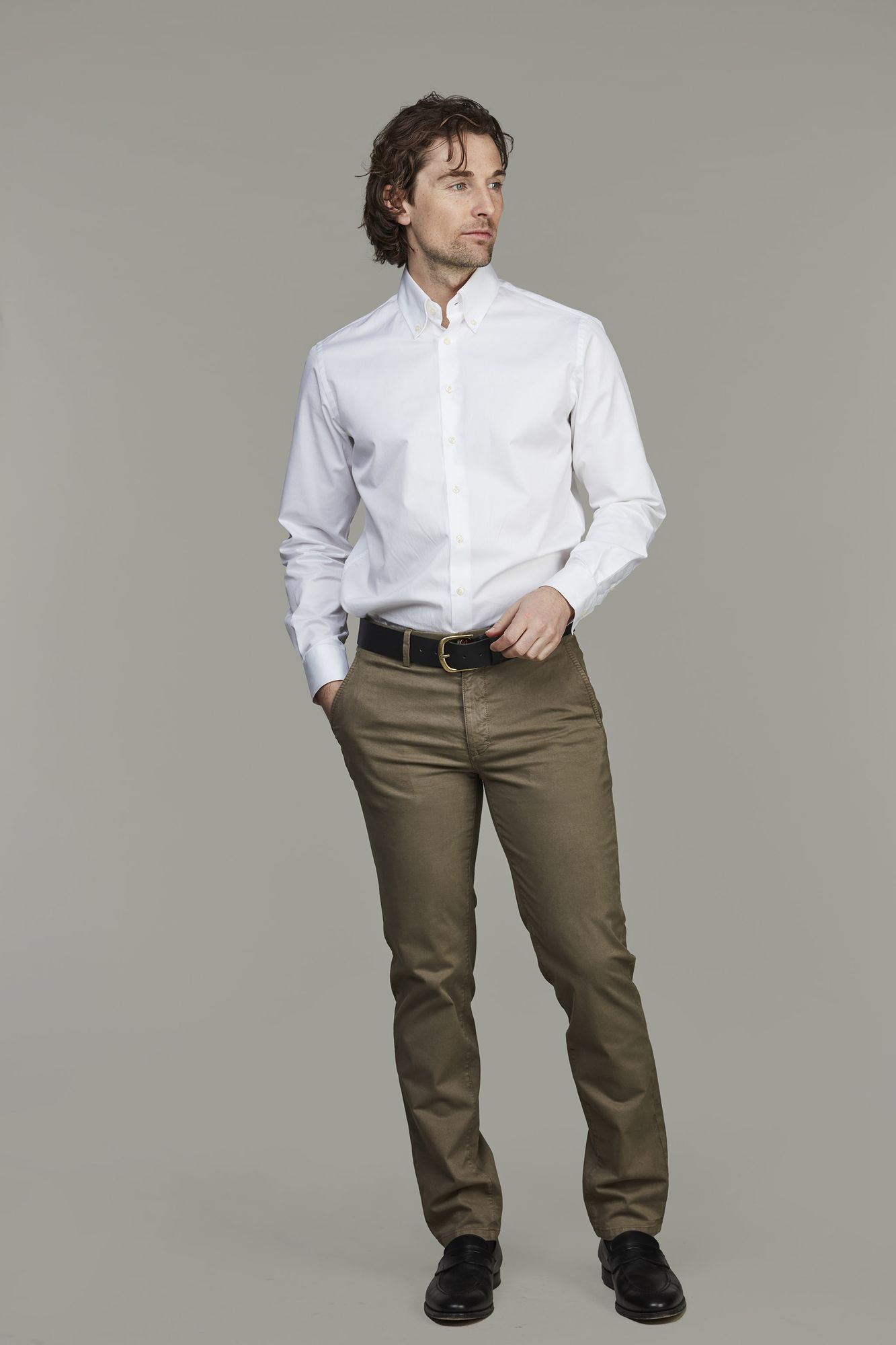 Exklusiva Chinos, Classic Chino Aerodyn High Stretch, Khakigrön, 36/30, Hansen & Jacob – 36/30