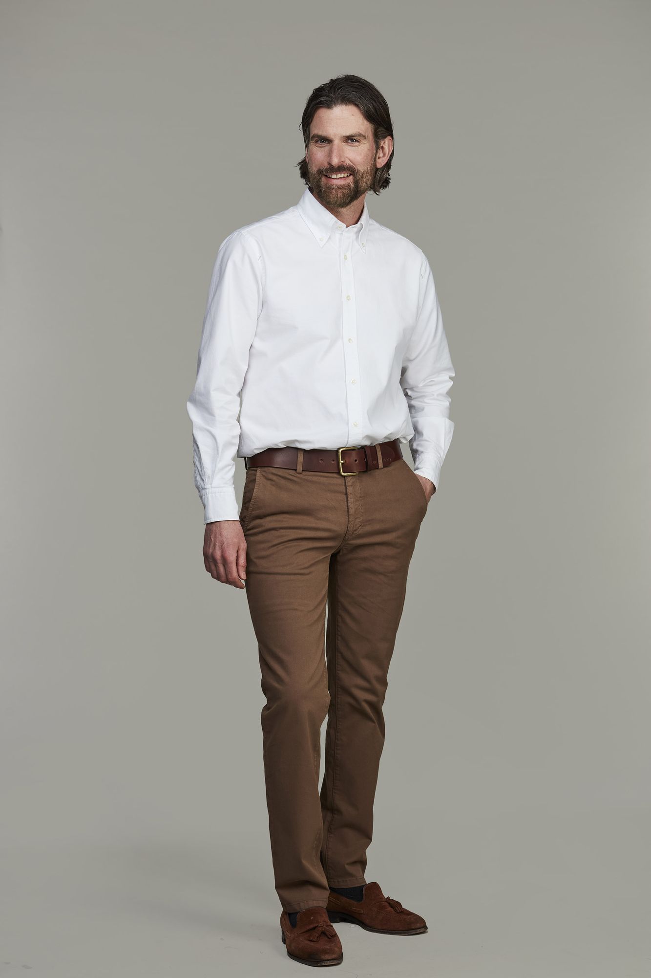 Exklusiva Chinos, Classic Chino Aerodyn High Stretch, Ljusbrun, 34/30, Hansen & Jacob – 34/30